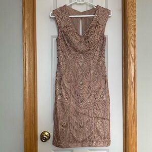 Sue Wong Nocturne Blush Pink Beaded Lace Dress Size 2